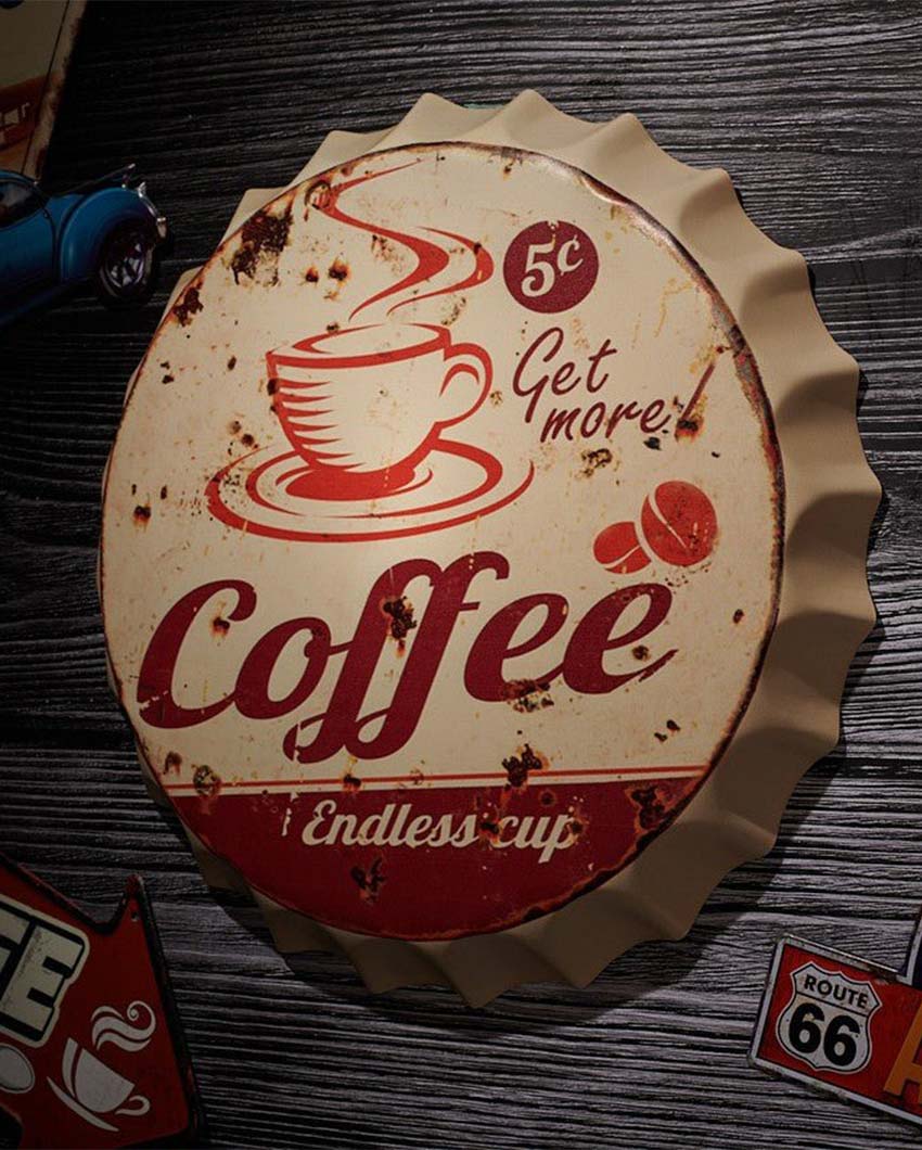 Get More Coffee Endless Cup Bottle Cap Wall Decor | 14 inches