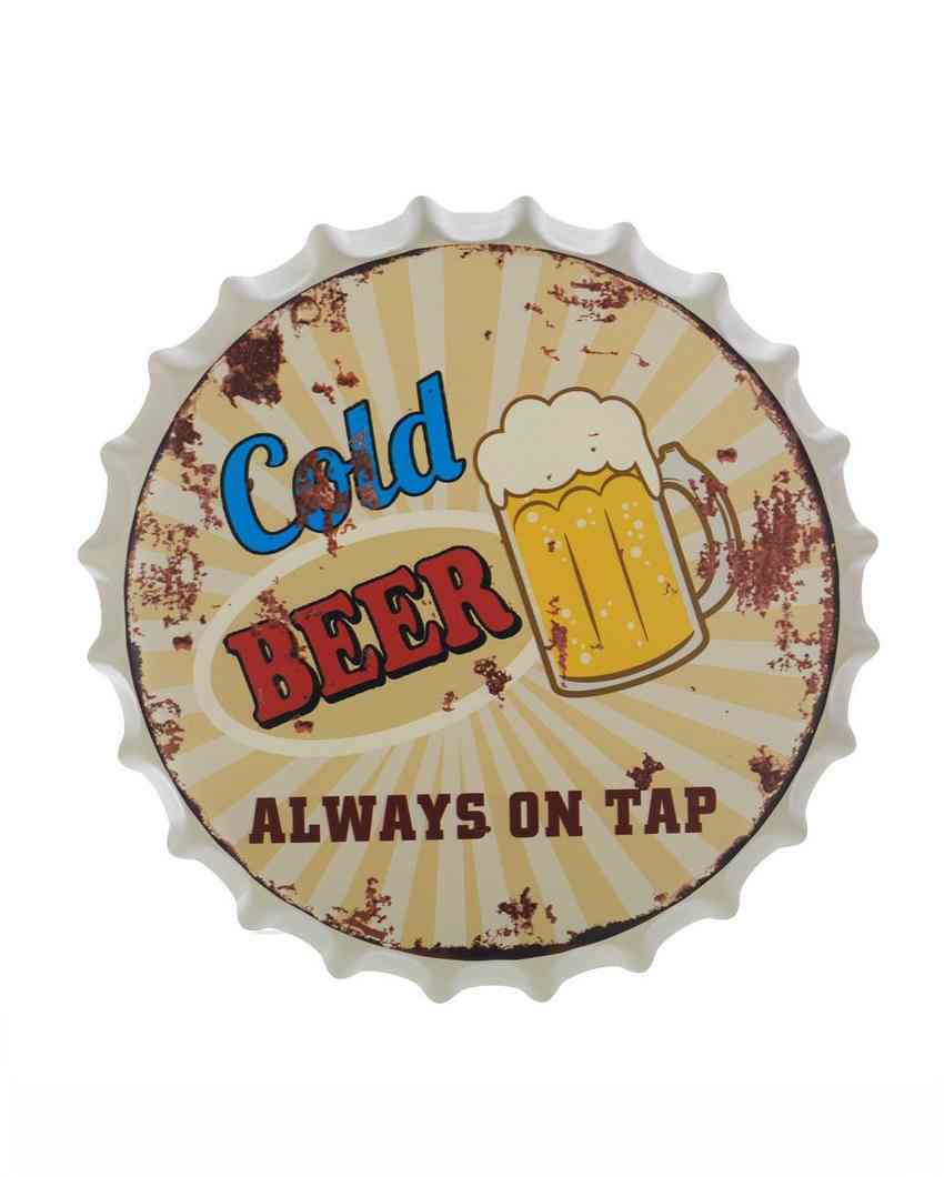 Cold Beer On Tap Bottle Cap Wall Decor | 35 x 5 cm / 14 x 2 inches