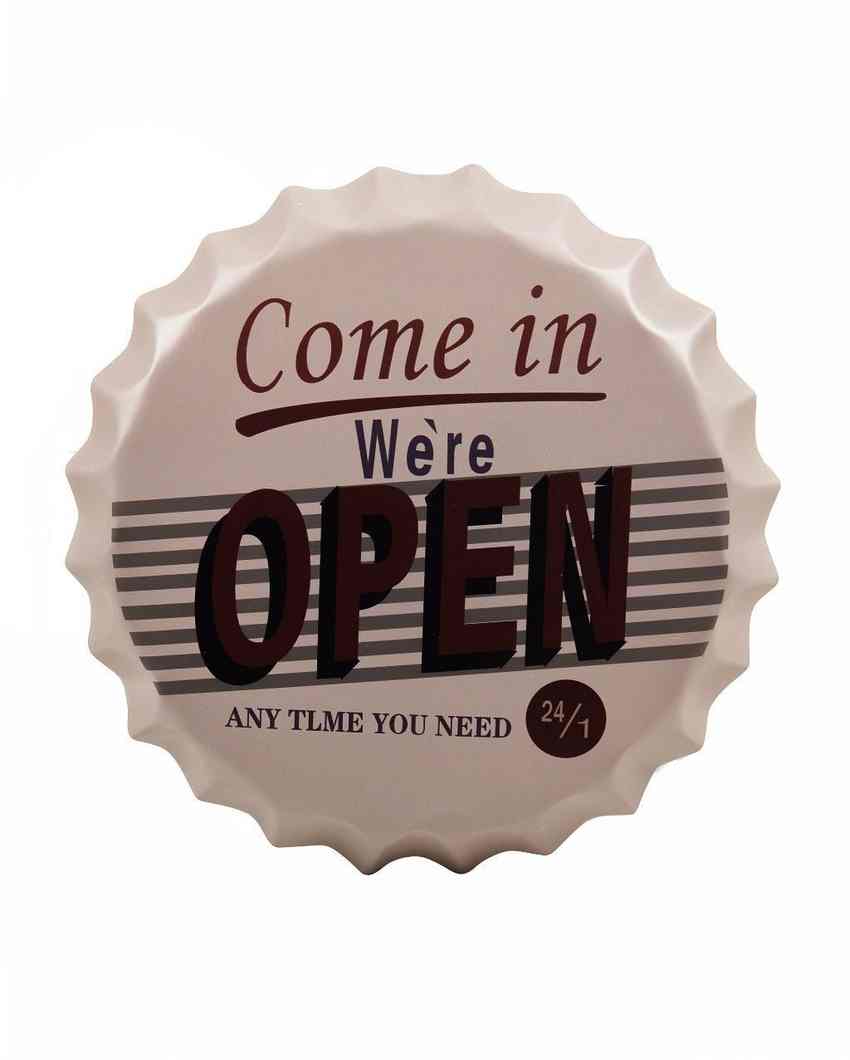 Come In We're Open Bottle Cap Wall Decor | 35 x 5 cm / 14 x 2 inches