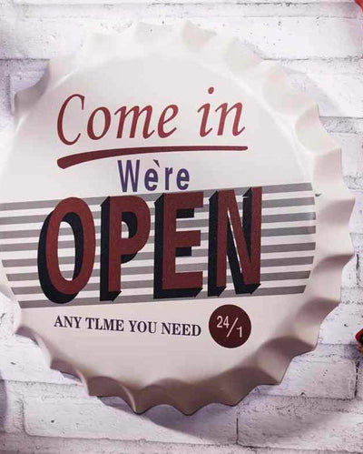 Come In We're Open Bottle Cap Wall Decor | 35 x 5 cm / 14 x 2 inches