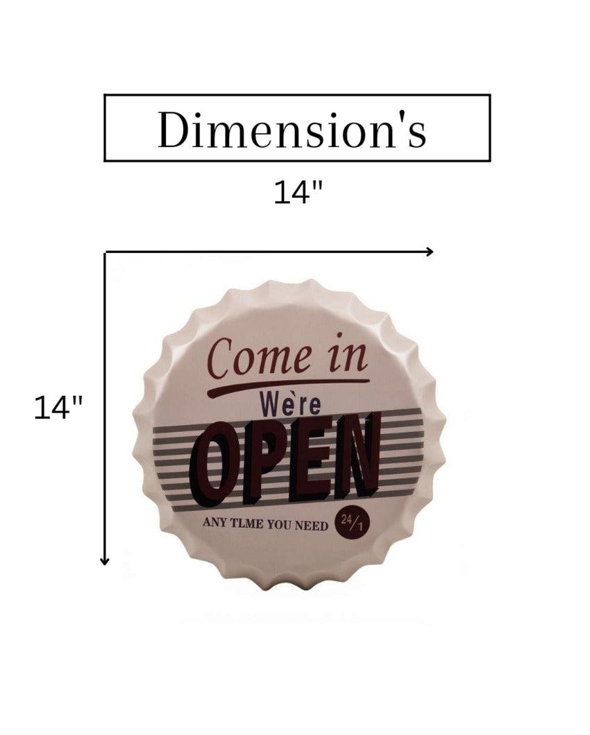 Come In We're Open Bottle Cap Wall Decor | 35 x 5 cm / 14 x 2 inches