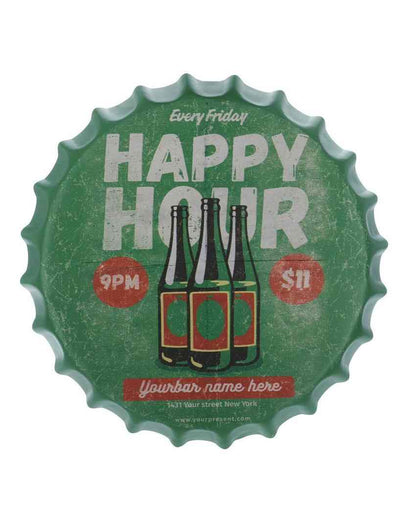 Every Friday Happy Hours Bottle Cap Wall Decor | 14 inches