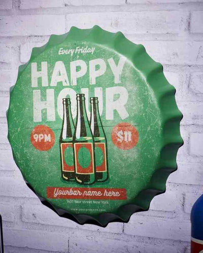 Every Friday Happy Hours Bottle Cap Wall Decor | 14 inches