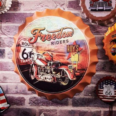 Freedom Rides Route 66 Bottle Cap Wall Decor | 14 inches