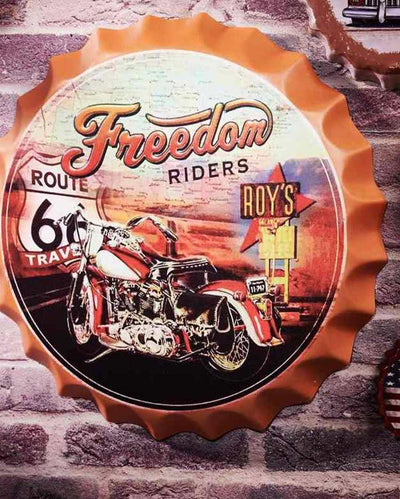 Freedom Rides Route 66 Bottle Cap Wall Decor | 14 inches