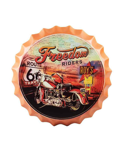 Freedom Rides Route 66 Bottle Cap Wall Decor | 14 inches