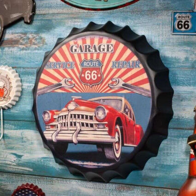 Garage Route 66 Bottle Cap Wall Decor | 14 inches