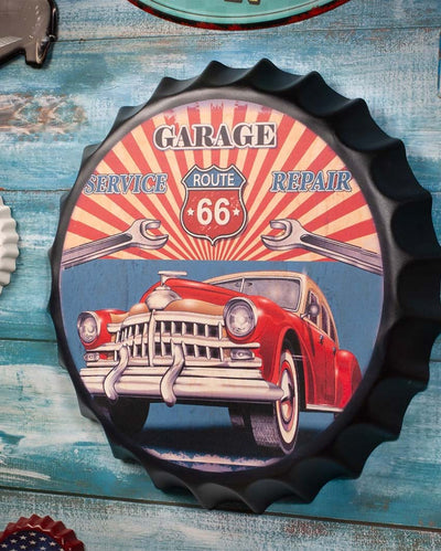 Garage Route 66 Bottle Cap Wall Decor | 14 inches