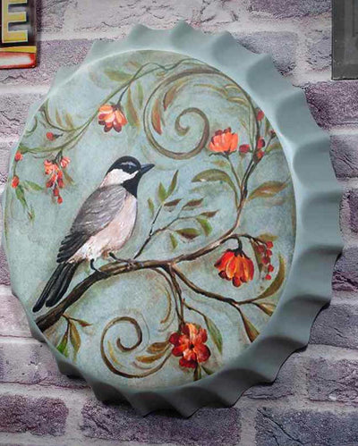 Grey Themed Bird Bottle Cap Wall Decor | 14 inches