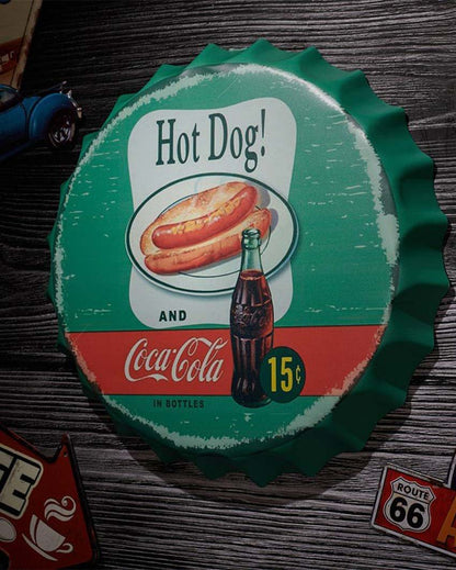 Hot Dog and Coca Cola Bottle Cap Wall Decor | 14 inches