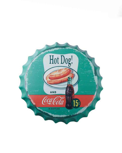 Hot Dog and Coca Cola Bottle Cap Wall Decor | 14 inches