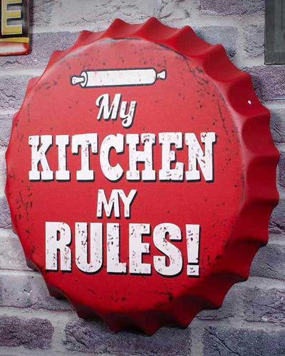 My Kitchen My Rules Bottle Cap Wall Decor | 14 inches