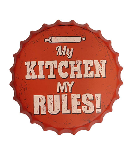 My Kitchen My Rules Bottle Cap Wall Decor | 14 inches