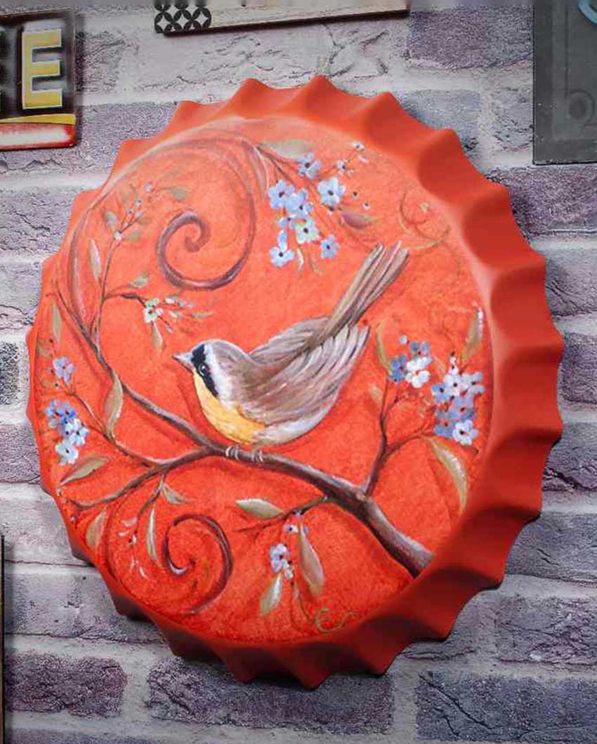 Orange Themed Bird Bottle Cap Wall Decor | Orange|14 inches