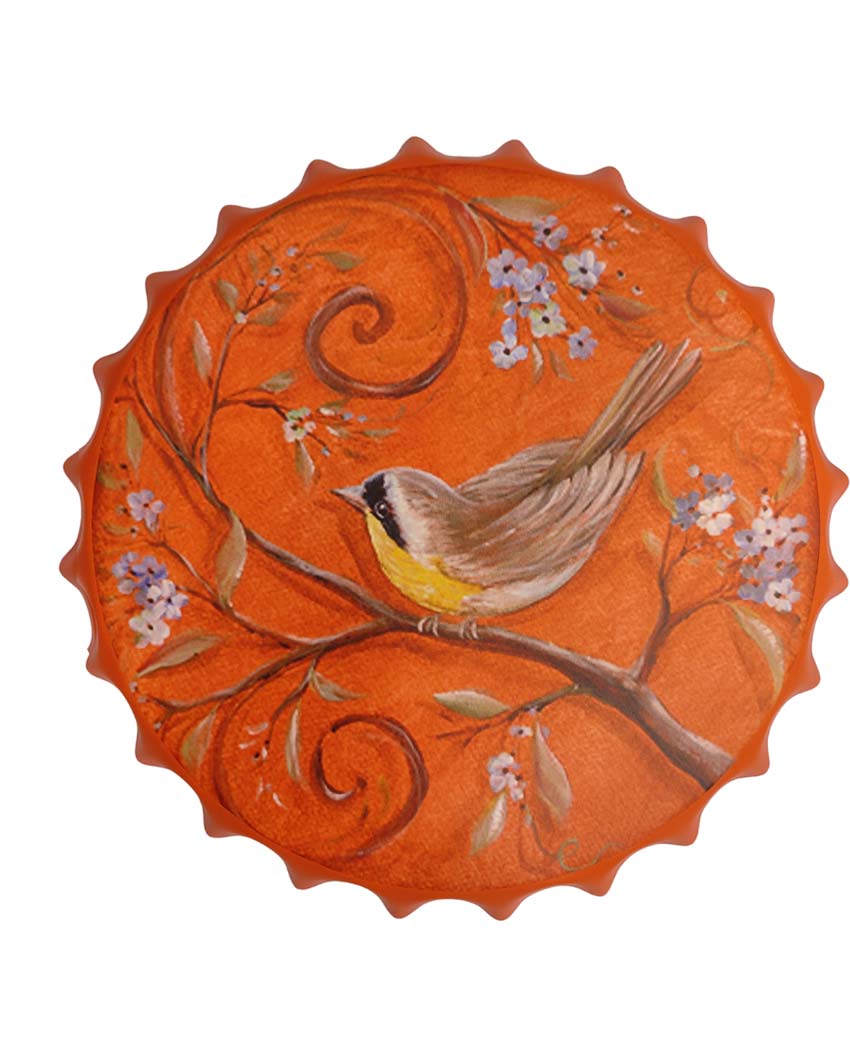 Orange Themed Bird Bottle Cap Wall Decor | Orange|14 inches