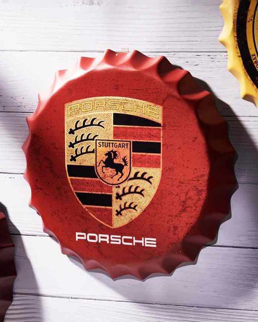 Porsche Bottle Cap Wall Decor | 14 inches