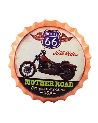 Route 66 Mother Road Bottle Cap Wall Decor | 14 inches