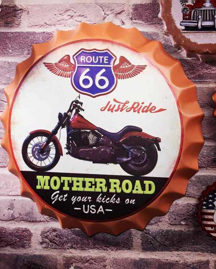 Route 66 Mother Road Bottle Cap Wall Decor | 14 inches