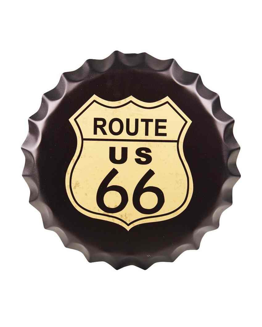 Route US 66 Black Bottle Cap Wall Decor | 14 inches