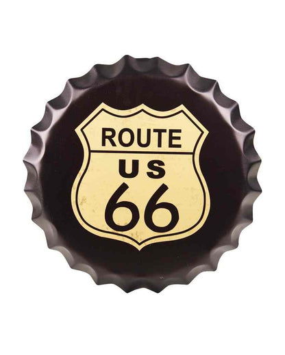 Route US 66 Black Bottle Cap Wall Decor | 14 inches