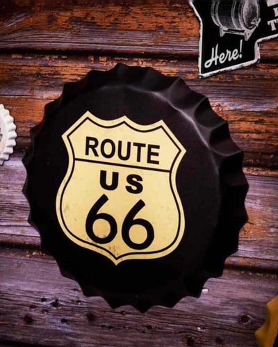 Route US 66 Black Bottle Cap Wall Decor | 14 inches