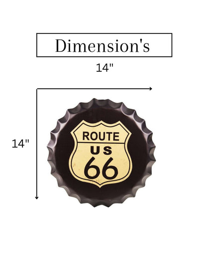 Route US 66 Black Bottle Cap Wall Decor | 14 inches