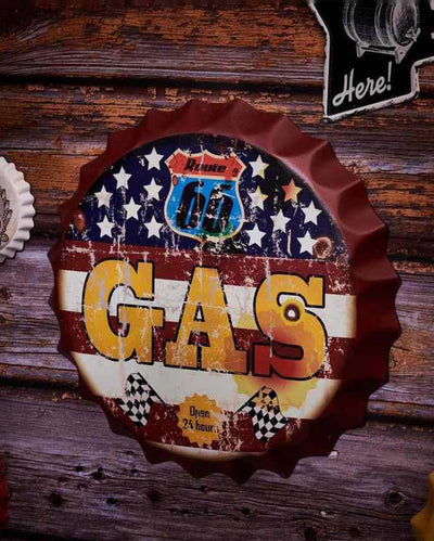 Route US 66 Gas Bottle Cap Wall Decor | 14 inches