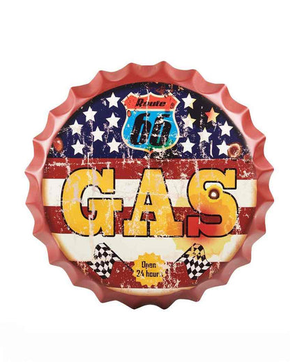 Route US 66 Gas Bottle Cap Wall Decor | 14 inches