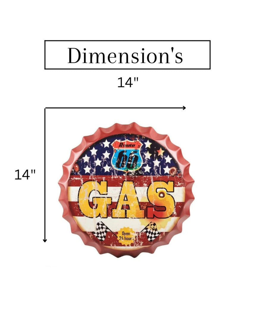 Route US 66 Gas Bottle Cap Wall Decor | 14 inches