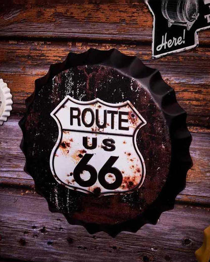 Route US 66 Retro Bottle Cap Wall Decor | 14 inches