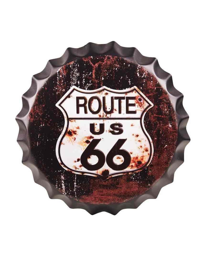 Route US 66 Retro Bottle Cap Wall Decor | 14 inches