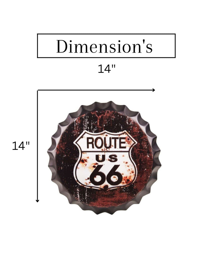 Route US 66 Retro Bottle Cap Wall Decor | 14 inches