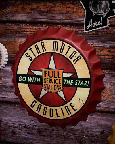 Star Motor Service Station Bottle Cap Wall Decor | 14 inches