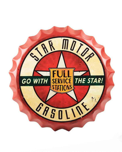 Star Motor Service Station Bottle Cap Wall Decor | 14 inches