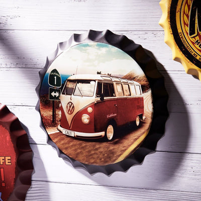 Volkswagen Bus Bottle Caps Wall Decor Sign | 14 x 2 inches