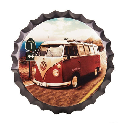 Volkswagen Bus Bottle Caps Wall Decor Sign | 14 x 2 inches