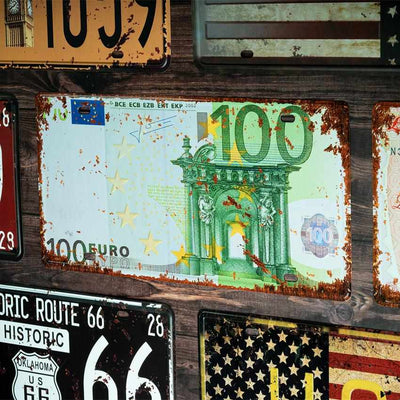 One Hundred Euro Number Plates Wall Sign | 12 x 6 inches
