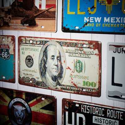 Hundred Dollars Number Plates Wall Sign | 12 x 6 inches