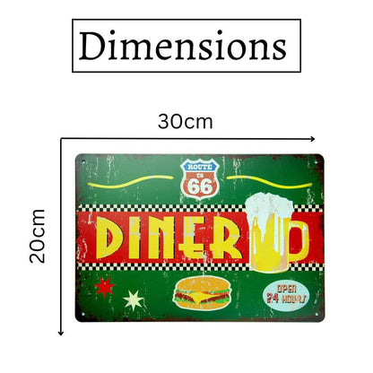 Route 66 Diner Number Plates Big Wall Sign | 12 x 8 inches