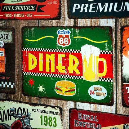 Route 66 Diner Number Plates Big Wall Sign | 12 x 8 inches
