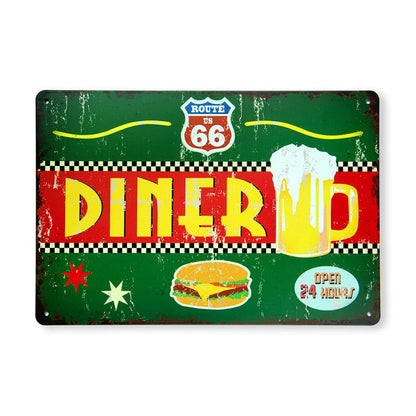 Route 66 Diner Number Plates Big Wall Sign | 12 x 8 inches
