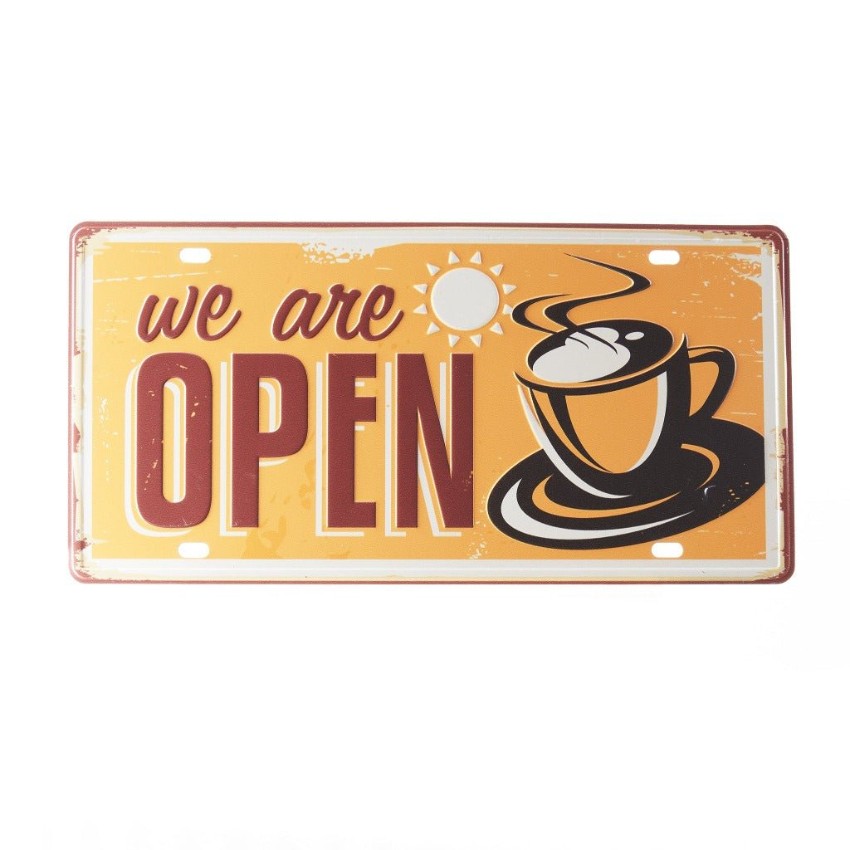 We Are Open Coffee Number Plates Wall Sign | 12 x 6 inches