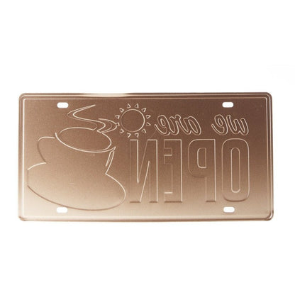 We Are Open Coffee Number Plates Wall Sign | 12 x 6 inches