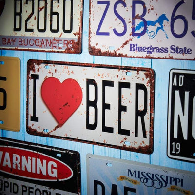 I Love Beer Number Plates Wall Sign | 12 x 6 inches