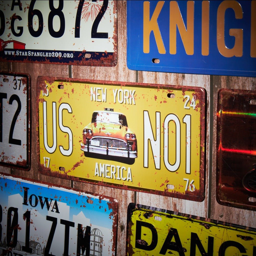 Taxi Us No1 Number Plates Wall Sign | 6 x 1 x 12 inches