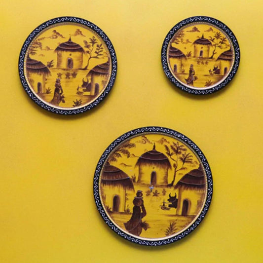 Lovable Yellow Senery Wall Decorative Plates | Set of 3 Default Title