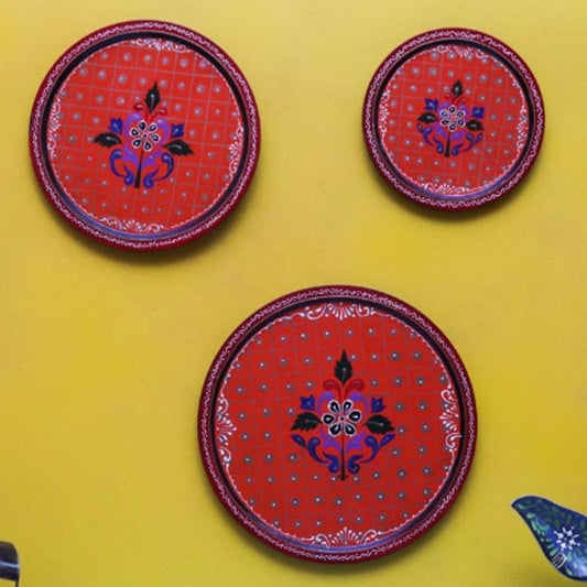 Red Boota Painted Wall Decorative Plates | Set of 3 Default Title