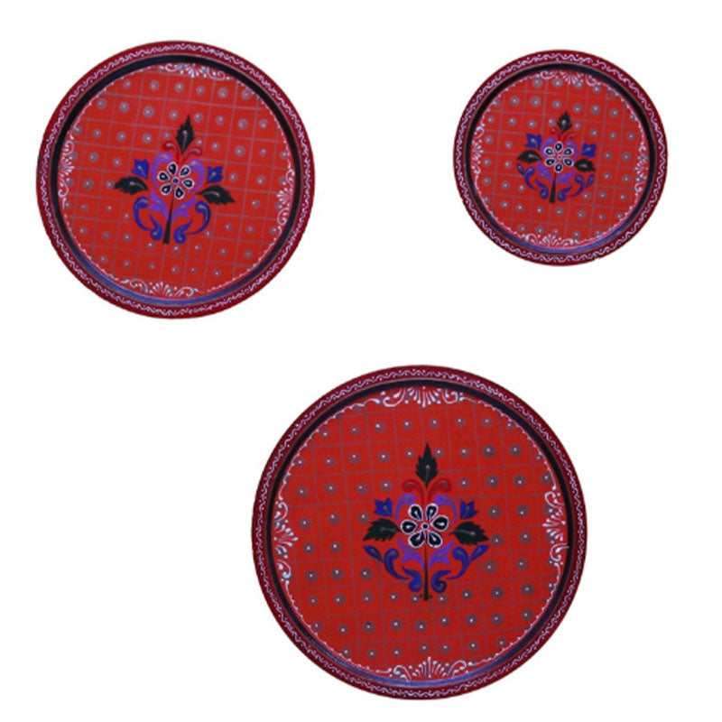 Red Boota Painted Wall Decorative Plates | Set of 3 Default Title