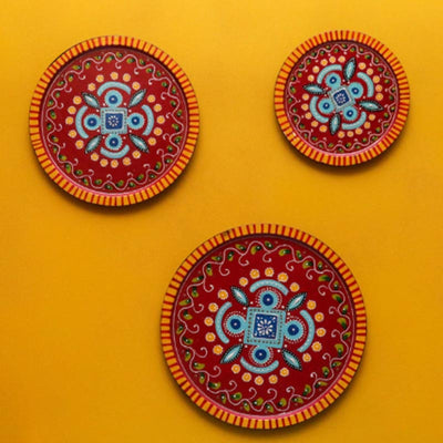 Traditional Red Boota Painted Wall Decorative Plates | Set of 3 Default Title