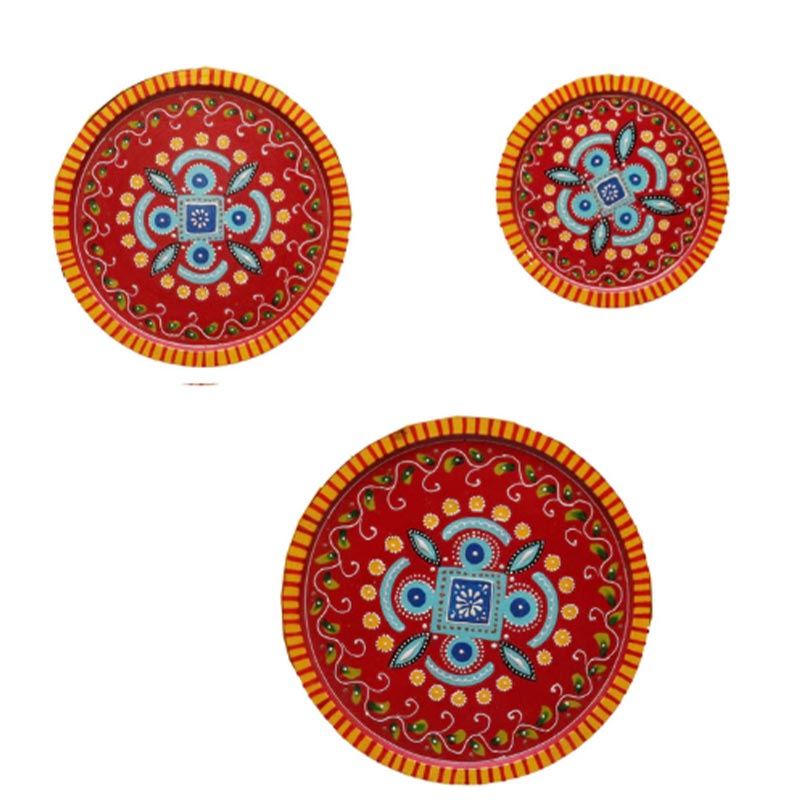 Traditional Red Boota Painted Wall Decorative Plates | Set of 3 Default Title